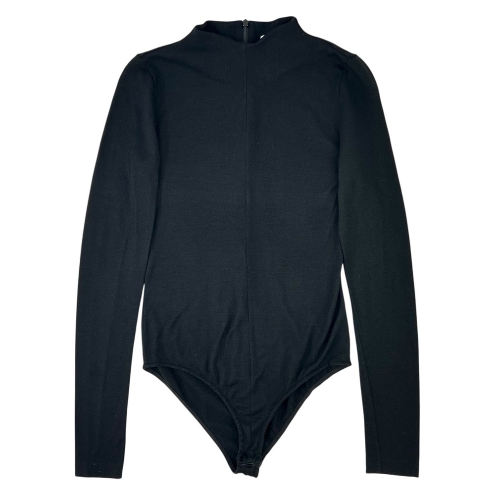 Tibi Black Mockneck High Neck Long Sleeve Wool Bodysuit Body Suit